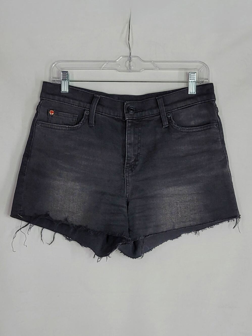 Dark Gray-Black HUDSON Gracie Mid-Rise Cut Off Raw Hem Shorts in Women's Size 28